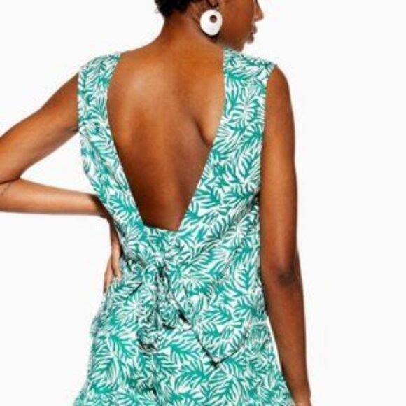 Topshop Green Tie Back printed Crop Top - Picture 2 of 7